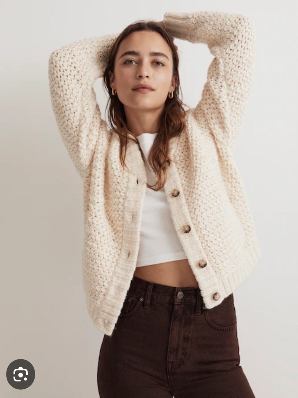 Madewell Cableknit Grandpa Cream Button-Front Chunky Knit Cardigan